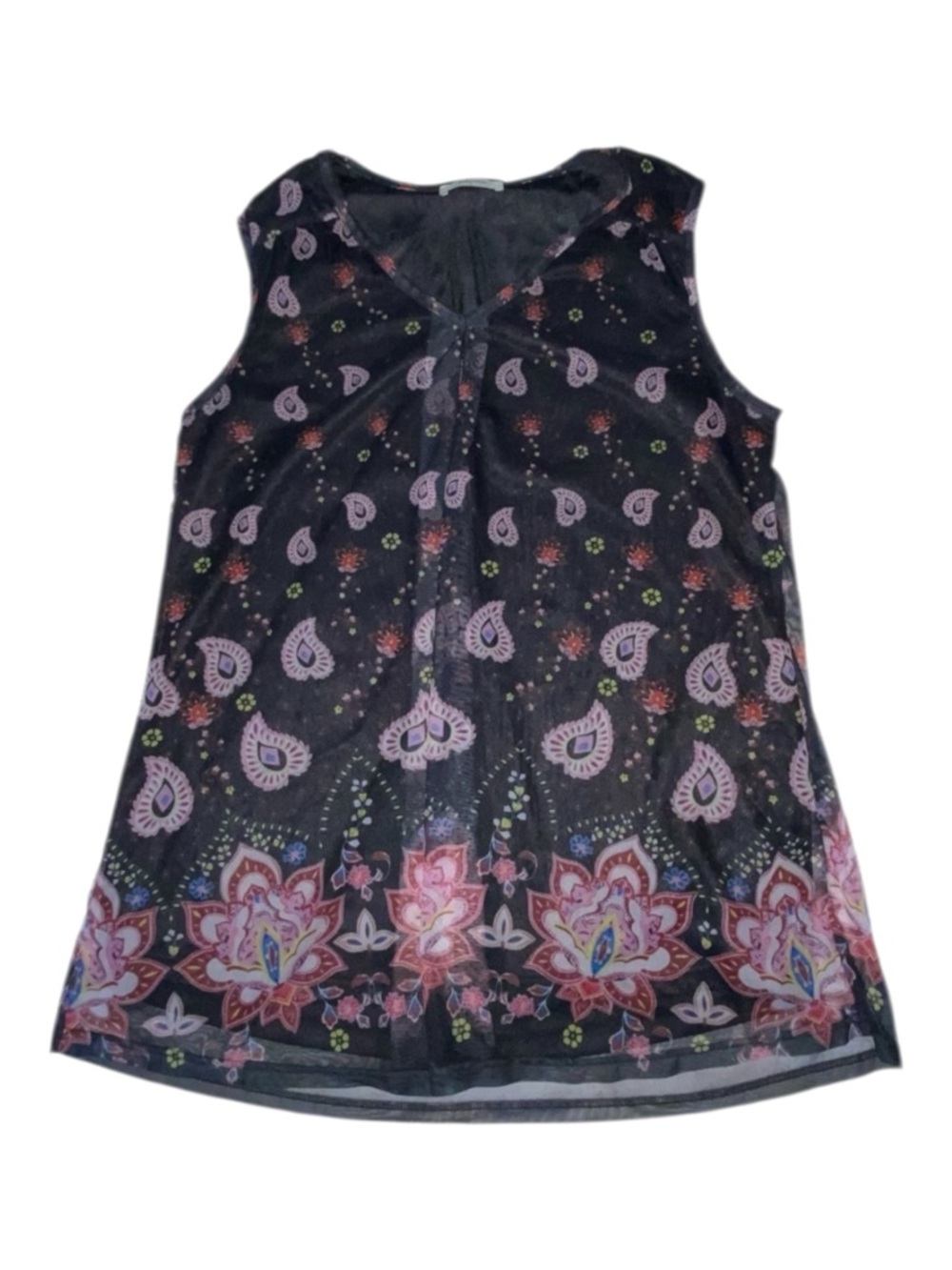 Bebonnie Mesh Sleeveless Floral Paisley Lined V-Neck Top - Women’s XL